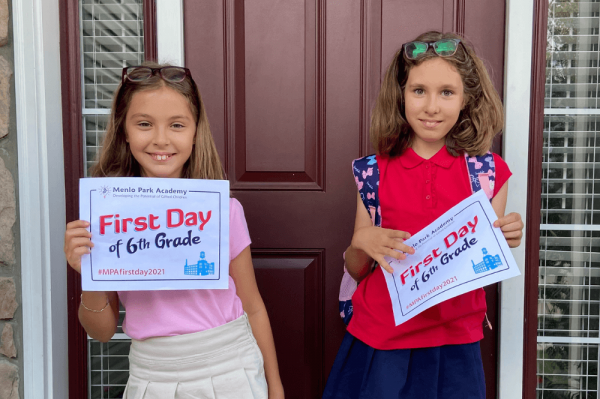 olivia and sophia panciu on their first day of sixth grade at menlo