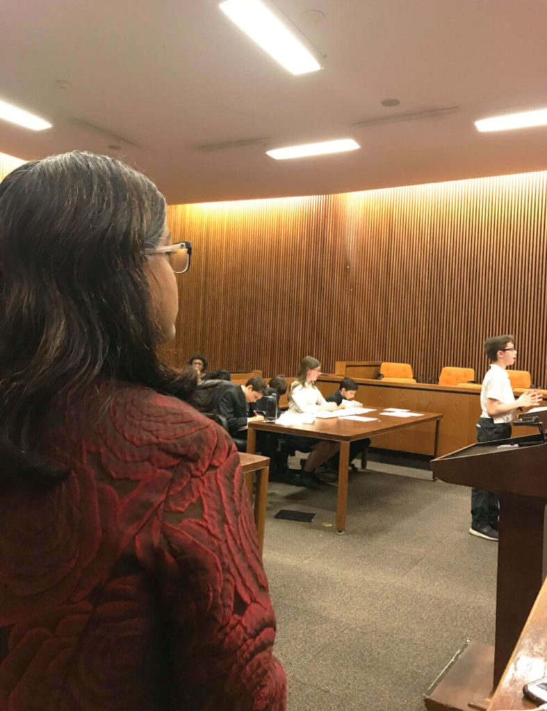 Latha Srinivasan observing a mock trial practice
