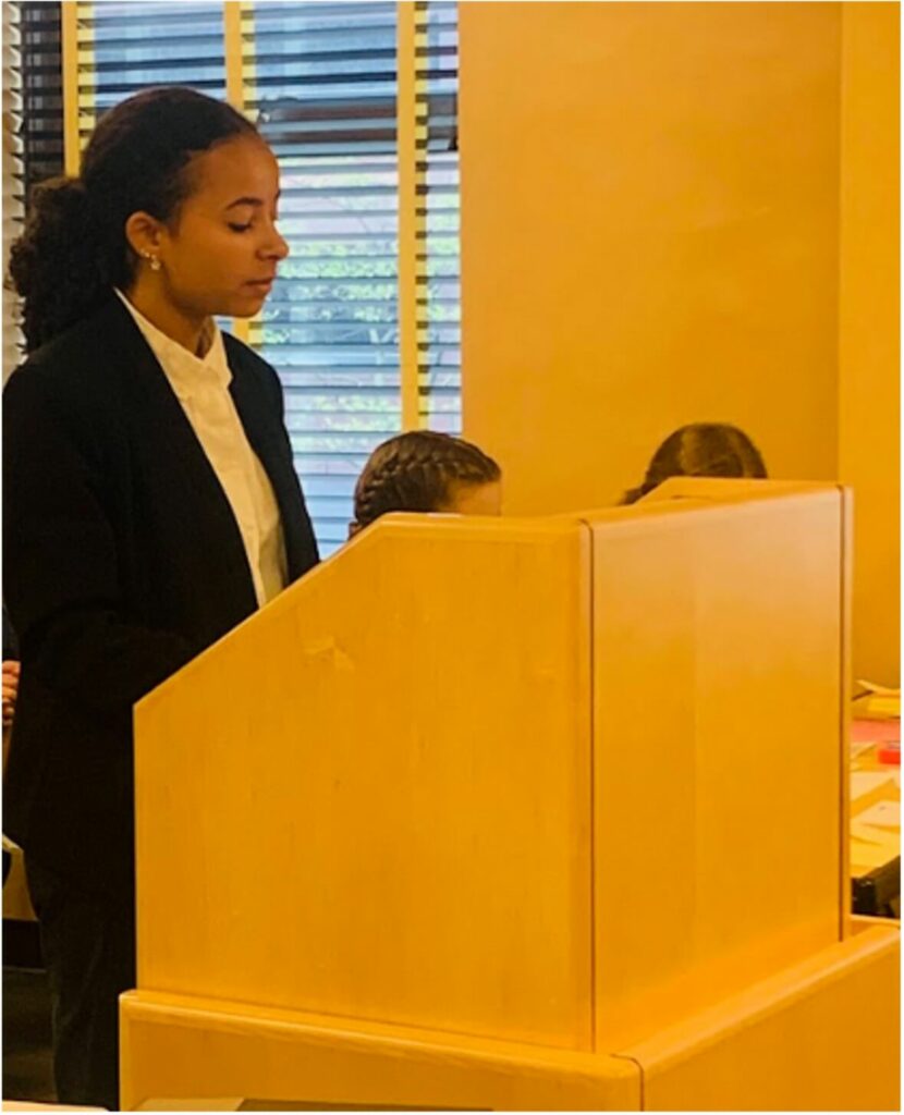 menlo student acting as an attorney in mock trial